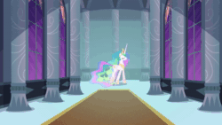 Size: 1920x1080 | Tagged: safe, screencap, character:princess celestia, species:alicorn, species:pony, episode:princess twilight sparkle, g4, my little pony: friendship is magic, animated, black vine, captured, female, gasp, hallway, hoof shoes, i've seen enough hentai to know where this is going, mare, out of context, solo, sound, tentacles, vine, walking, webm