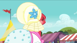 Size: 1136x640 | Tagged: safe, screencap, character:big mcintosh, episode:brotherhooves social, g4, my little pony: friendship is magic, clothing, crossdressing, dress, eyes closed, orchard blossom, transvestite
