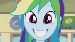 Size: 1280x720 | Tagged: safe, screencap, character:rainbow dash, episode:pinkie on the one, g4, my little pony:equestria girls, cute, dashabetes, smiling, solo