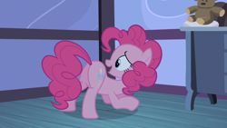 Size: 1280x720 | Tagged: safe, screencap, character:pinkie pie, species:earth pony, species:pony, episode:baby cakes, g4, my little pony: friendship is magic, female, mare, open mouth, plot, solo