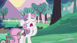 Size: 1280x720 | Tagged: safe, screencap, character:sweetie belle, episode:the cart before the ponies, g4, my little pony: friendship is magic, fence, solo, sweet apple acres, yawn