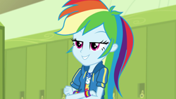 Size: 1280x720 | Tagged: safe, screencap, character:rainbow dash, episode:queen of clubs, g4, my little pony:equestria girls, geode of super speed, magical geodes, solo