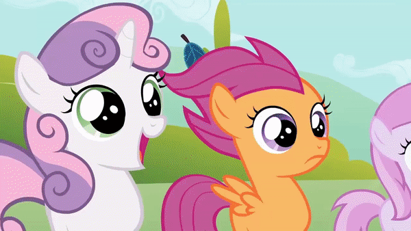 Size: 600x338 | Tagged: safe, screencap, character:apple bloom, character:cotton cloudy, character:diamond tiara, character:liza doolots, character:petunia, character:piña colada, character:ruby pinch, character:scootaloo, character:silver spoon, character:snails, character:snips, character:sweetie belle, character:tootsie flute, species:pegasus, species:pony, episode:the cutie pox, g4, my little pony: friendship is magic, animated, applecopter, cutie mark crusaders, flying, gif, loop-de-hoop, piña cutelada, tailcopter
