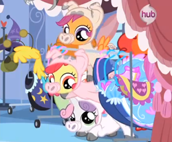 Size: 422x348 | Tagged: safe, screencap, character:apple bloom, character:scootaloo, character:sweetie belle, species:pegasus, species:pony, episode:one bad apple, g4, my little pony: friendship is magic, costume, cute, cutie mark crusaders, hnnng