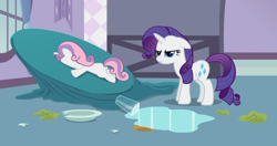 Size: 1230x647 | Tagged: safe, screencap, character:rarity, character:sweetie belle, species:pony, species:unicorn, episode:sisterhooves social, g4, my little pony: friendship is magic, annoyed, duo, duo female, female, filly, floppy ears, foal, mare, sisters