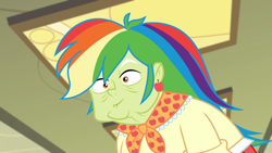 Size: 1920x1080 | Tagged: safe, screencap, character:granny smith, episode:best trends forever, g4, my little pony:equestria girls, best trends forever: rainbow dash, rainbow wig, solo, why, wig