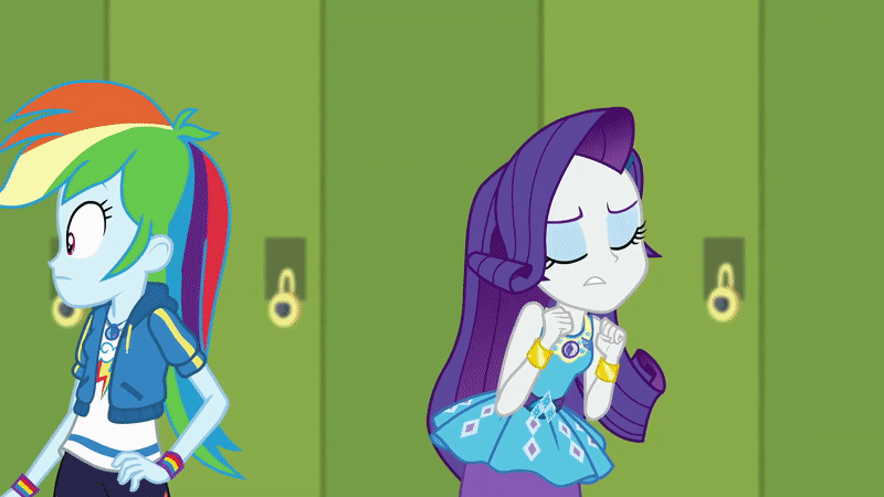 Size: 800x450 | Tagged: safe, screencap, character:rainbow dash, character:rarity, episode:best trends forever, g4, my little pony:equestria girls, animated, best trends forever: rainbow dash, bump, converse, geode of shielding, geode of super speed, magical geodes, screaming, shoes