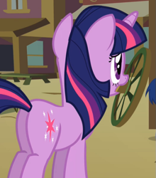 Size: 527x599 | Tagged: safe, screencap, character:twilight sparkle, character:twilight sparkle (unicorn), species:pony, species:unicorn, episode:over a barrel, g4, my little pony: friendship is magic, butt, cropped, female, mare, plot, solo, twibutt