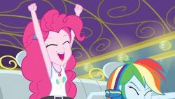 Size: 1920x1080 | Tagged: safe, screencap, character:pinkie pie, character:rainbow dash, episode:road trippin', g4, my little pony:equestria girls, tour bus
