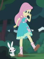 Size: 1536x2048 | Tagged: safe, screencap, character:angel bunny, character:fluttershy, episode:stressed in show, g4, my little pony:equestria girls, boots, butterfly, mud, muddy, raised leg, shoes, stressed in show: fluttershy