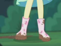 Size: 2048x1536 | Tagged: safe, screencap, character:fluttershy, episode:stressed in show, g4, my little pony:equestria girls, boots, butterfly, legs, mud, muddy, pictures of legs, shoes, stressed in show: fluttershy