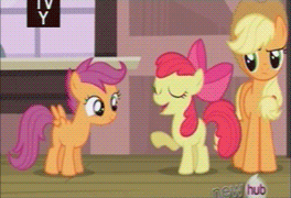 Size: 264x180 | Tagged: safe, screencap, character:apple bloom, character:applejack, character:scootaloo, character:sweetie belle, species:pegasus, species:pony, episode:one bad apple, g4, my little pony: friendship is magic, animated, horngasm, sparking horn