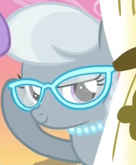 Size: 456x554 | Tagged: safe, screencap, character:silver spoon, episode:one bad apple, g4, my little pony: friendship is magic, animated, glasses, lidded eyes, scary shiny glasses, shine