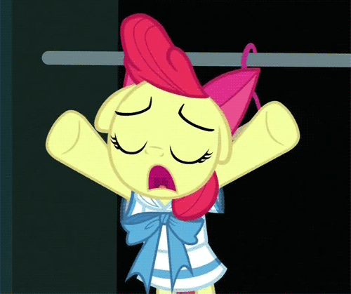 Size: 500x419 | Tagged: safe, screencap, character:apple bloom, episode:one bad apple, g4, my little pony: friendship is magic, animated, clothes hanger, clothing, school uniform, schoolgirl