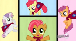Size: 571x306 | Tagged: safe, screencap, character:apple bloom, character:babs seed, character:scootaloo, character:sweetie belle, species:pegasus, species:pony, episode:one bad apple, g4, my little pony: friendship is magic, cutie mark crusaders, heartwarming