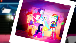 Size: 1366x768 | Tagged: safe, screencap, character:applejack, character:fluttershy, character:pinkie pie, character:rainbow dash, character:rarity, character:twilight sparkle, episode:a photo booth story, eqg summertime shorts, g4, my little pony:equestria girls, fall formal outfits, humane five, humane six, mane six, photographs