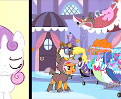 Size: 245x200 | Tagged: safe, screencap, character:apple bloom, character:babs seed, character:diamond tiara, character:scootaloo, character:silver spoon, character:sweetie belle, species:pegasus, species:pony, animated, beard, cutie mark crusaders, facial hair, glasses, moustache