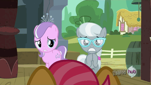 Size: 576x324 | Tagged: safe, screencap, character:babs seed, character:diamond tiara, character:silver spoon, episode:one bad apple, g4, my little pony: friendship is magic, animated, begging, cute, diamondbetes, frown, glasses, gritted teeth, head shake, looking at you, scared, silverbetes, wide eyes
