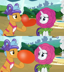 Size: 768x864 | Tagged: safe, screencap, character:rarity, episode:forever filly, g4, my little pony: friendship is magic, anti-romance, balloon, censorship, comparison, flower costume, flowerity, official censorship, spacetoon, twisty pop, united arab emirates, wat, why