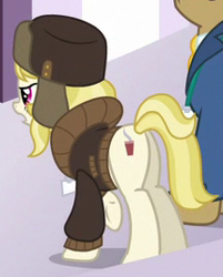 Size: 215x267 | Tagged: safe, screencap, character:march gustysnows, species:earth pony, species:pony, episode:princess spike, g4, my little pony: friendship is magic, clothing, cropped, female, hat, jacket, mare, plot, solo focus, underhoof