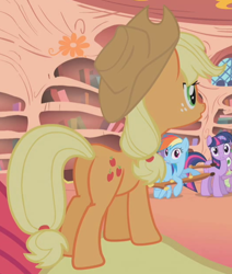 Size: 530x624 | Tagged: safe, screencap, character:applejack, species:pony, episode:bridle gossip, g4, my little pony: friendship is magic, appletini, cropped, female, golden oaks library, plot, rear view