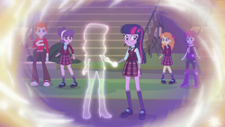 Size: 1920x1080 | Tagged: safe, screencap, character:heath burns, character:mystery mint, character:orange sherbette, character:sunset shimmer, character:suri polomare, character:twilight sparkle, character:twilight sparkle (scitwi), species:eqg human, equestria girls:forgotten friendship, equestria girls:friendship games, g4, my little pony:equestria girls, disappear, heath burns, missing, vanish