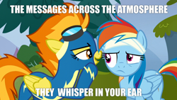 Size: 1920x1080 | Tagged: safe, screencap, character:rainbow dash, character:spitfire, electric light orchestra, image macro, lyrics, meme, secret, secret messages, song reference, whispering