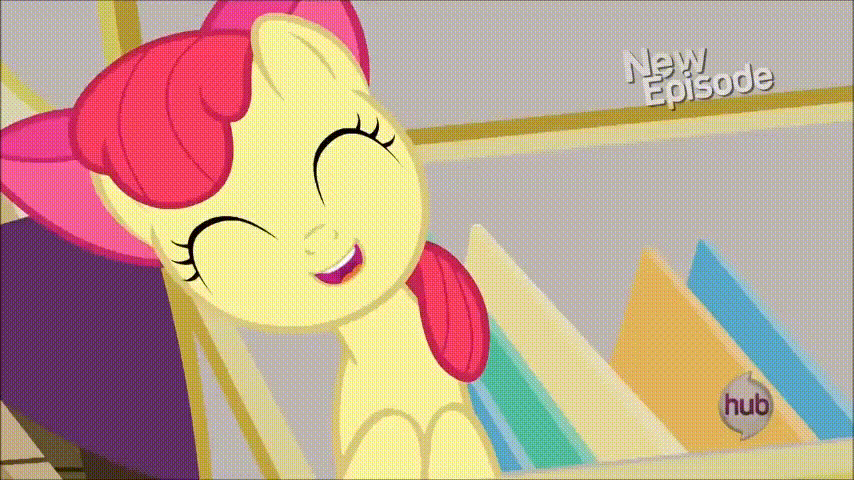 Size: 854x480 | Tagged: safe, screencap, character:apple bloom, episode:pinkie apple pie, g4, my little pony: friendship is magic, adorabloom, animated, apples to the core, cute, gif, headbob, solo