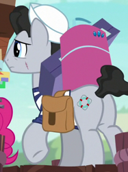 Size: 337x450 | Tagged: safe, screencap, character:pinkie pie, species:earth pony, species:pony, episode:p.p.o.v. (pony point of view), g4, my little pony: friendship is magic, cropped, male, plot, saddle bag, sailor, scar, stallion, stitches, unnamed pony