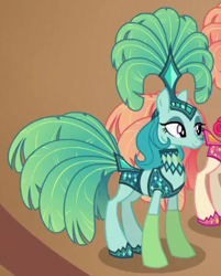 Size: 270x336 | Tagged: safe, screencap, character:emerald flare, character:sunset circus, species:earth pony, species:pony, episode:viva las pegasus, g4, my little pony: friendship is magic, background pony, burlesque, clothing, costume, cropped, female, mare, show mares, showgirl