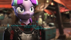 Size: 1600x900 | Tagged: safe, artist:alushythetyrant, screencap, character:starlight glimmer, species:anthro, 3d, dialogue choices, diamond city, fallout, fallout 4, fallout equestria 4 mod, female, game mod, n7 armor