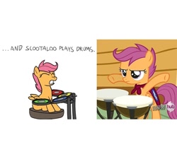 Size: 600x500 | Tagged: safe, artist:flavinbagel, screencap, character:scootaloo, species:pegasus, species:pony, episode:one bad apple, g4, my little pony: friendship is magic, ask gamer ponies, drums, rhythm game, rock band