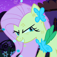 Size: 200x200 | Tagged: safe, screencap, character:fluttershy, episode:the best night ever, g4, my little pony: friendship is magic, animated, bust, clothing, cropped, dress, eye twitch, female, flutterrage, gala dress, gif, grin, looking sideways, smiling, solo