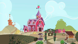 Size: 1280x720 | Tagged: safe, screencap, episode:the show stoppers, g4, my little pony: friendship is magic, applejack's house, barn, barrel, chicken coop, corn, food, hay bale, no pony, scenery, sweet apple acres, well