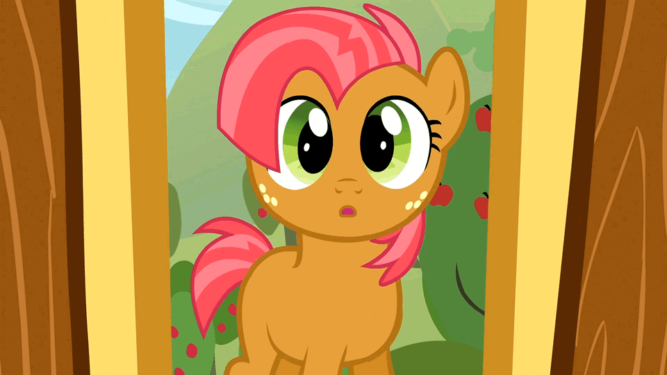 Size: 960x540 | Tagged: safe, screencap, character:babs seed, species:earth pony, species:pony, episode:one bad apple, g4, my little pony: friendship is magic, adorababs, animated, apple tree, clubhouse, covering, cute, female, filly, solo, tree