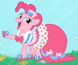 Size: 791x666 | Tagged: safe, screencap, character:pinkie pie, species:earth pony, species:pony, episode:suited for success, g4, my little pony: friendship is magic, clothing, cropped, dress, female, gala dress, mare, solo