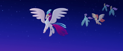 Size: 1920x804 | Tagged: safe, screencap, character:haven bay, character:queen novo, character:salina blue, character:stratus skyranger, species:classical hippogriff, species:hippogriff, my little pony: the movie (2017), feathered fetlocks, flying, haven bay, rainbow (song)