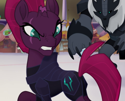 Size: 987x803 | Tagged: safe, screencap, character:tempest shadow, species:pony, species:unicorn, my little pony: the movie (2017), angry, armor, broken horn, cropped, eye scar, female, glare, mare, scar, storm guard