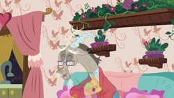 Size: 1280x720 | Tagged: safe, screencap, character:discord, episode:discordant harmony, g4, my little pony: friendship is magic, clothing, fading, glasses, laughing, solo, sweater, transparent
