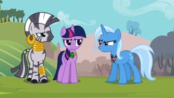 Size: 1920x1080 | Tagged: safe, screencap, character:trixie, character:twilight sparkle, character:zecora, species:pony, species:unicorn, species:zebra, episode:magic duel, g4, my little pony: friendship is magic, alicorn amulet, female, mare, trio, trio female