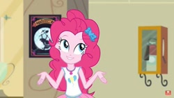 Size: 498x280 | Tagged: safe, screencap, character:pinkie pie, episode:fluttershy's butterflies, g4, my little pony:equestria girls, geode of sugar bombs, magical geodes, shrug, solo