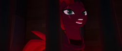 Size: 1920x804 | Tagged: safe, screencap, character:tempest shadow, my little pony: the movie (2017), beautiful, broken horn, cage, eye scar, open up your eyes, scar, singing, solo