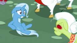Size: 1280x720 | Tagged: safe, screencap, character:bulk biceps, character:granny smith, character:trixie, species:pony, episode:all bottled up, g4, my little pony: friendship is magic, anger magic, clarity cut, magic