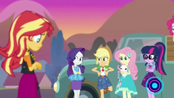 Size: 1280x720 | Tagged: safe, screencap, character:applejack, character:fluttershy, character:pinkie pie, character:rarity, character:sunset shimmer, character:twilight sparkle, character:twilight sparkle (scitwi), species:eqg human, equestria girls:forgotten friendship, g4, my little pony:equestria girls, humane five