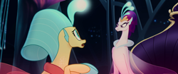 Size: 1920x804 | Tagged: safe, screencap, character:princess skystar, character:queen novo, species:seapony (g4), my little pony: the movie (2017), angry, female, mother and daughter, pleading, throne, underwater, worried