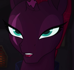 Size: 853x802 | Tagged: safe, screencap, character:fizzlepop berrytwist, character:tempest shadow, my little pony: the movie (2017), cropped, eye scar, lidded eyes, scar, solo