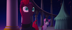 Size: 1920x804 | Tagged: safe, screencap, character:tempest shadow, character:twilight sparkle, character:twilight sparkle (alicorn), species:alicorn, species:pony, species:unicorn, my little pony: the movie (2017), broken horn, duo, eye scar, scar