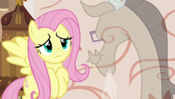 Size: 1280x720 | Tagged: safe, screencap, character:discord, character:fluttershy, species:draconequus, species:pegasus, species:pony, episode:discordant harmony, g4, my little pony: friendship is magic, fading, transparent, worried