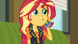 Size: 1280x720 | Tagged: safe, screencap, character:sunset shimmer, episode:text support, g4, my little pony:equestria girls, geode of empathy, magical geodes, solo, text support: sunset shimmer