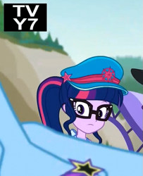 Size: 473x583 | Tagged: safe, screencap, character:trixie, character:twilight sparkle, character:twilight sparkle (scitwi), species:eqg human, equestria girls:forgotten friendship, g4, my little pony:equestria girls, beach, cap, clothing, feet, flip-flops, hat, legs, pictures of legs, sandals, toes, tv-y7